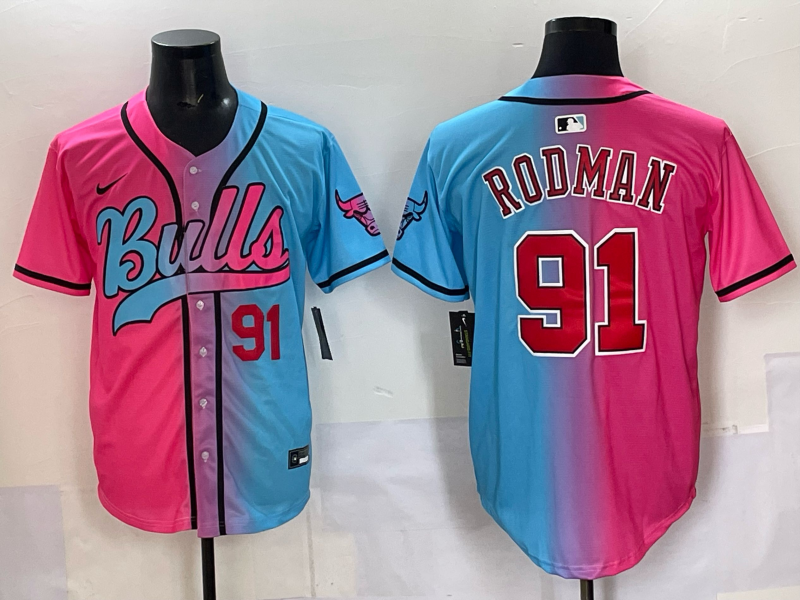 Men Chicago Bulls Nike 91 Rodman Blue pink NBA 2025 Jersey style 054